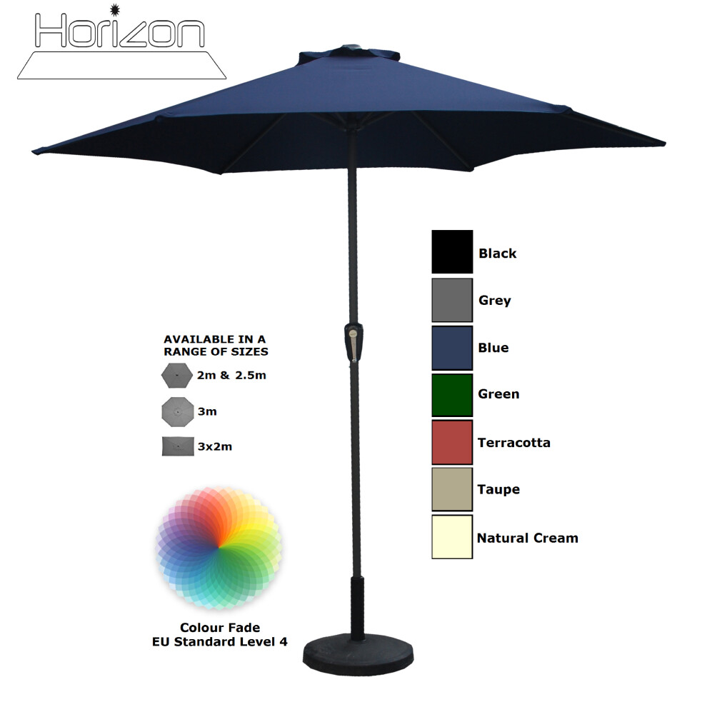 (2.5m, Blue) Parasol Aluminium Crank Full & Half Shade Umbrella