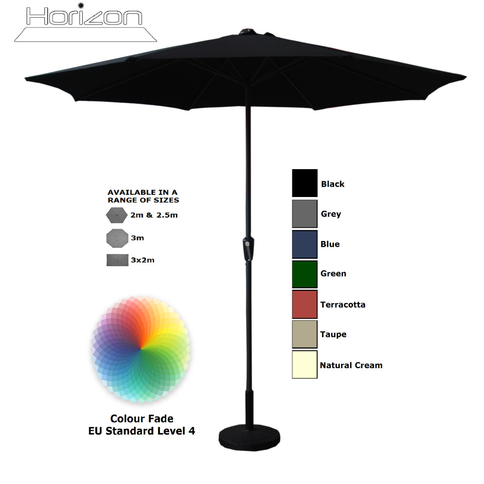 (3m, Black) Parasol Aluminium Crank Full & Half Shade Umbrella