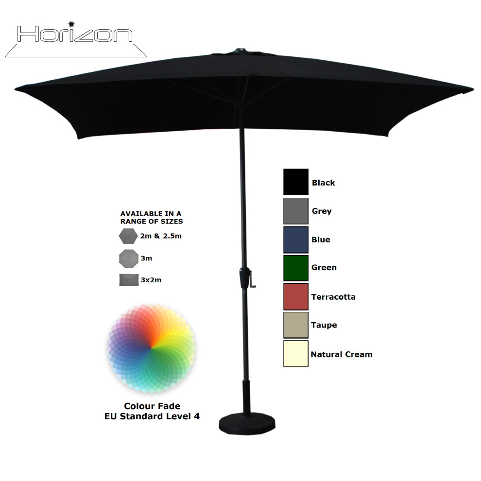 (3x2m, Black) Parasol Aluminium Crank Full & Half Shade Umbrella