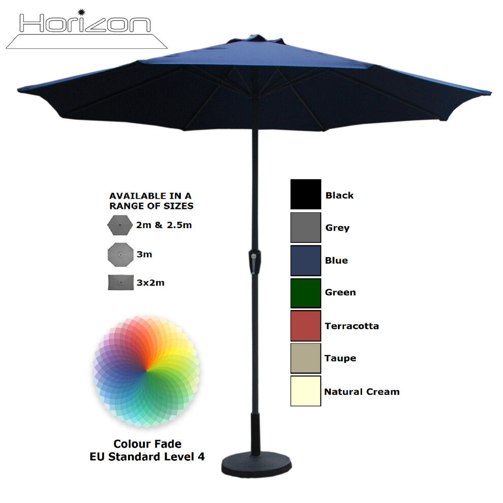 (3m, Blue) Parasol Aluminium Crank Full & Half Shade Umbrella