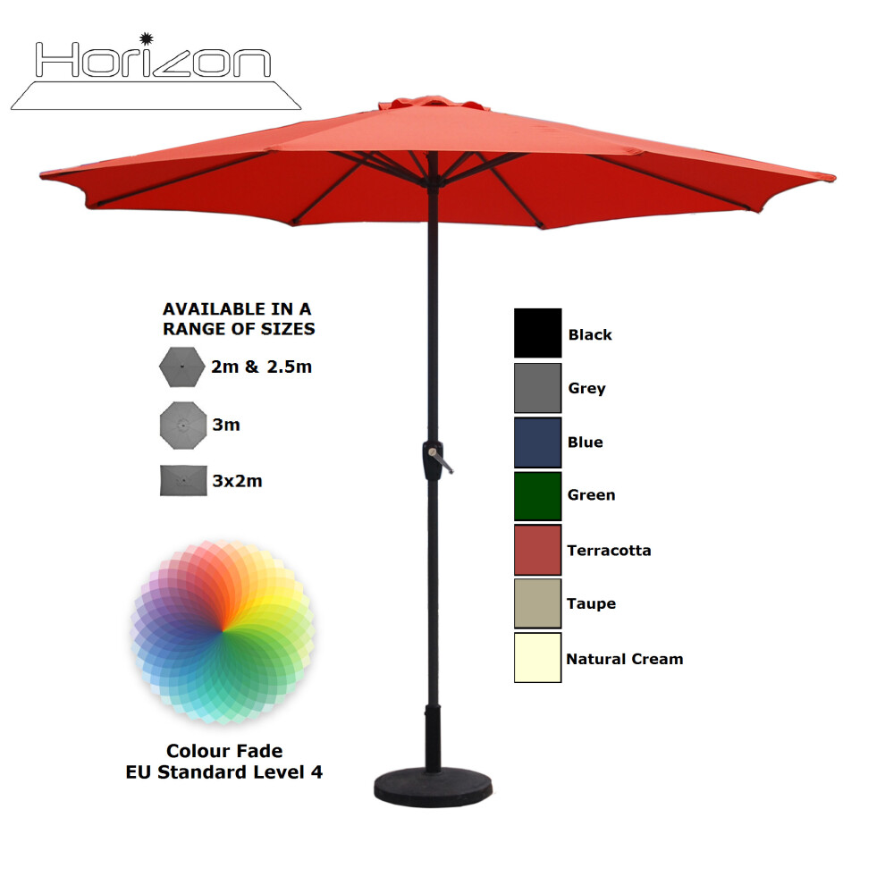 (3m, Terracotta) Parasol Aluminium Crank Full & Half Shade Umbrella