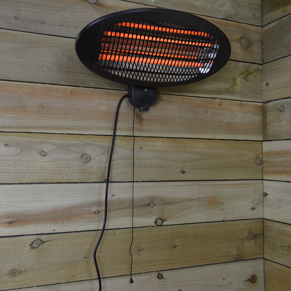 2,000w Wall Mounted Black Electric Outdoor Garden / Patio Heater With 3 Settings