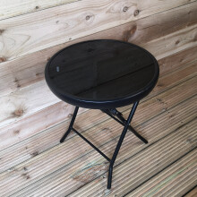 H46 x ?40cm Round Black Glass Folding Garden Furniture Side Table