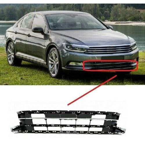 VW Passat B8 2015- Front Bumper Centre Lower Grille Black With Chrome Moulding