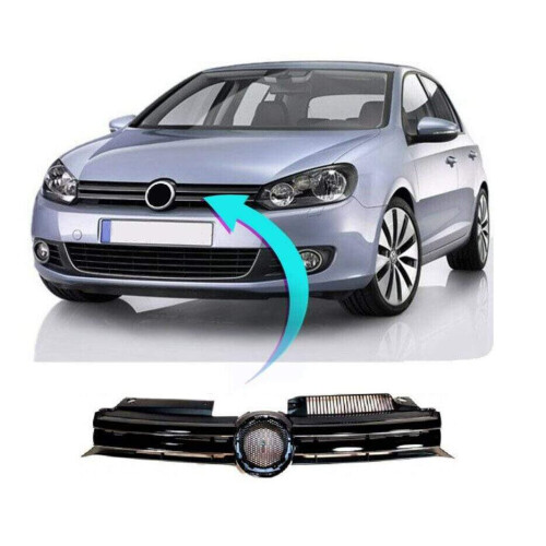 VW Golf Mk6 2009-2013 Front Grille Main Standard Models Black With Chrome Trim