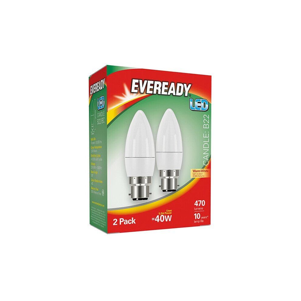 Eveready Led Candle 470 Lumen B22 Warm X 2 S15297 White
