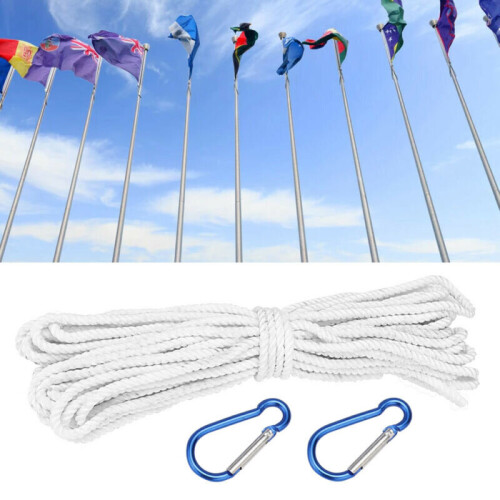 20FT Nylon Braided Rope +2 Hooks Flagpole Accessory Kit Flag Pole Parts 2