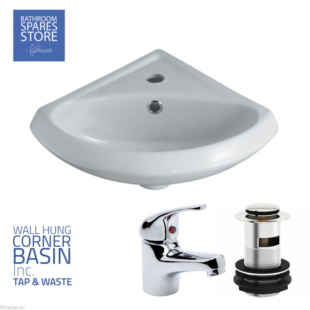 Small Corner Wash Basin Bathroom Ceramic Compact  Sink Inc Tap & Waste