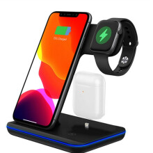 (Black) Wireless Charger Stand 3 in1 Qi 15W Fast Charging