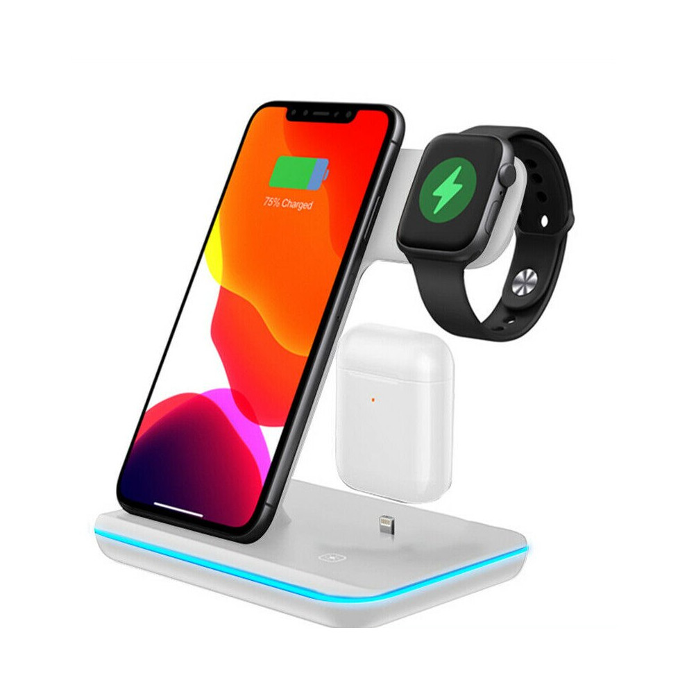 (White) Wireless Charger Stand 3 in1 Qi 15W Fast Charging