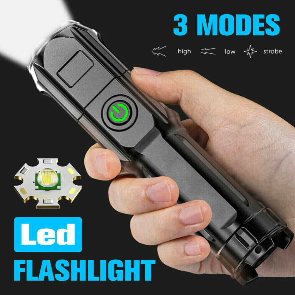 XHP70 LED Flashlight Rechargeable Work Lamp USB Zoomable Hand Torch UK