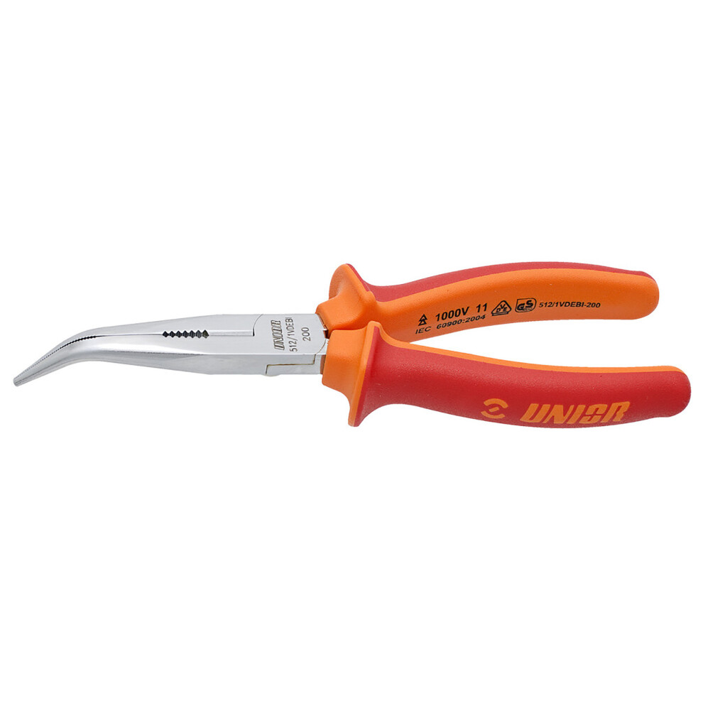 (170 Mm) Unior Long Nose Pliers With Side Cutter And Pipe Grip Bent 3838909104386