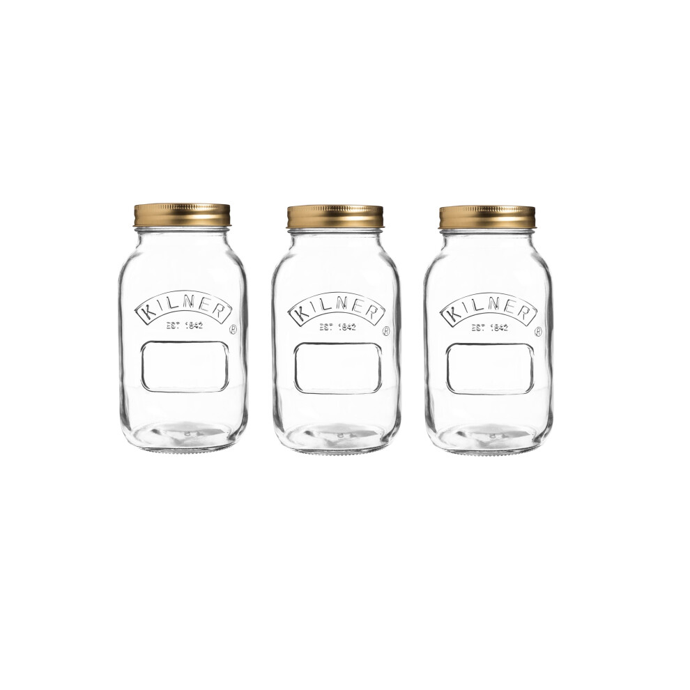 3x Kilner 1L Screw Top Preserve Jars Food Storage Jams Pickles Chutney