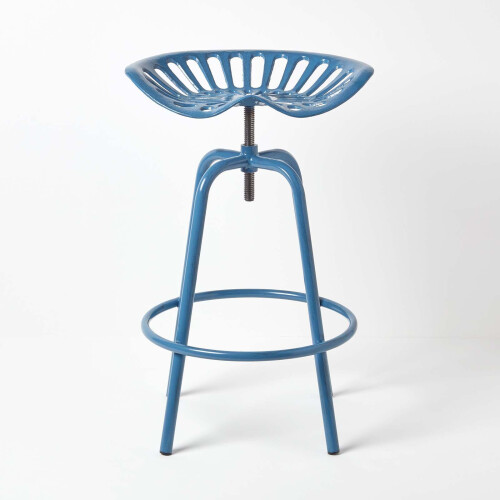 Homescapes (Blue) Vintage Style Metal  Adjustable Tractor Seat Bar Stool 1