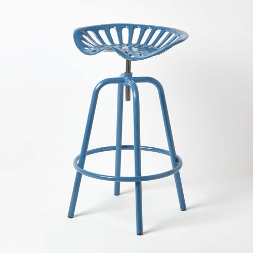 Homescapes (Blue) Vintage Style Metal  Adjustable Tractor Seat Bar Stool