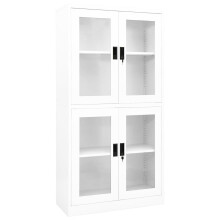 vidaXL Office Cabinet White Steel and Tempered Glass File Storage Cabinet