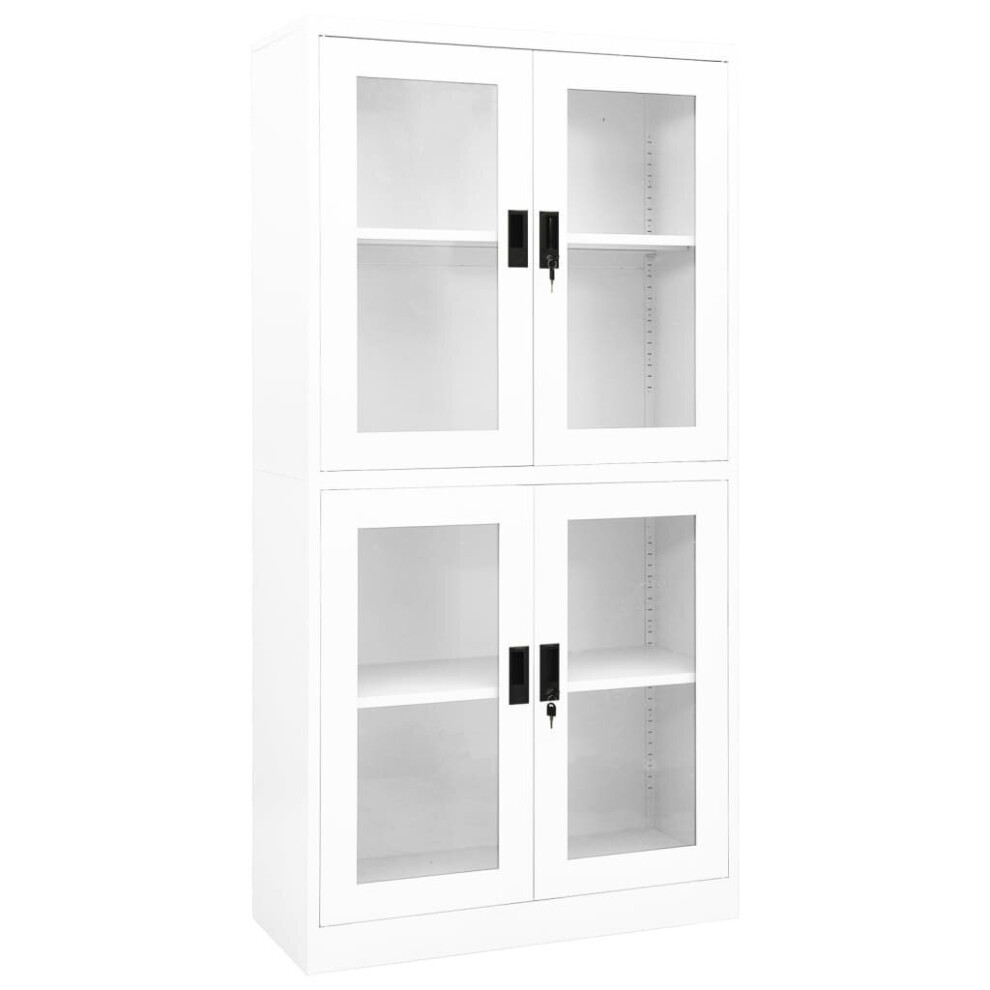 Vidaxl Office Cabinet White Steel And Tempered Glass File Storage Cabinet