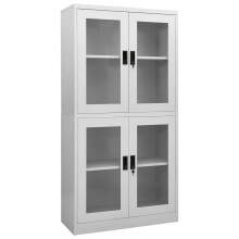vidaXL Office Cabinet Light Grey Steel and Tempered Glass File Storage Cabinet