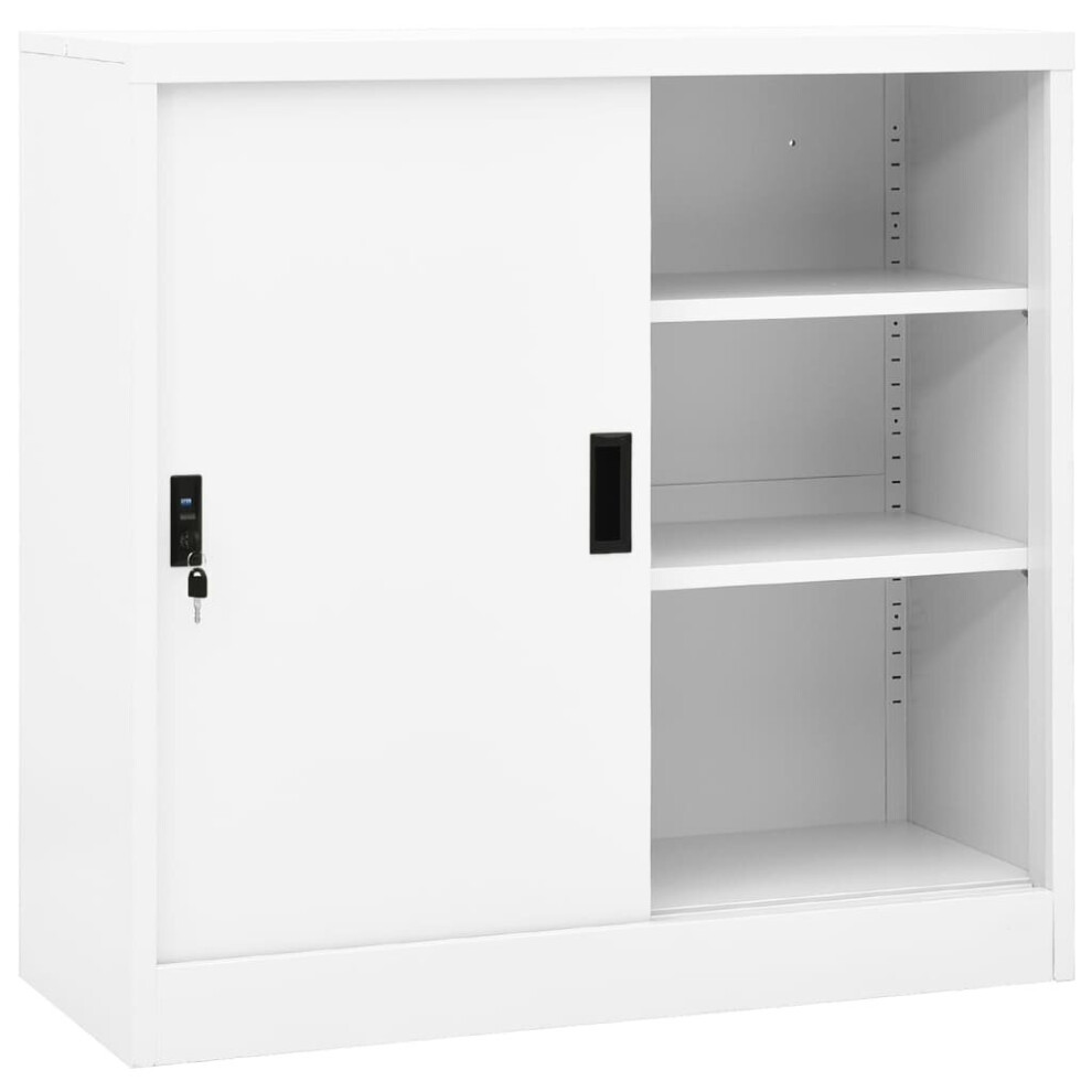 vidaXL Office Cabinet with Sliding Door White Steel File Side Storage Cabinet