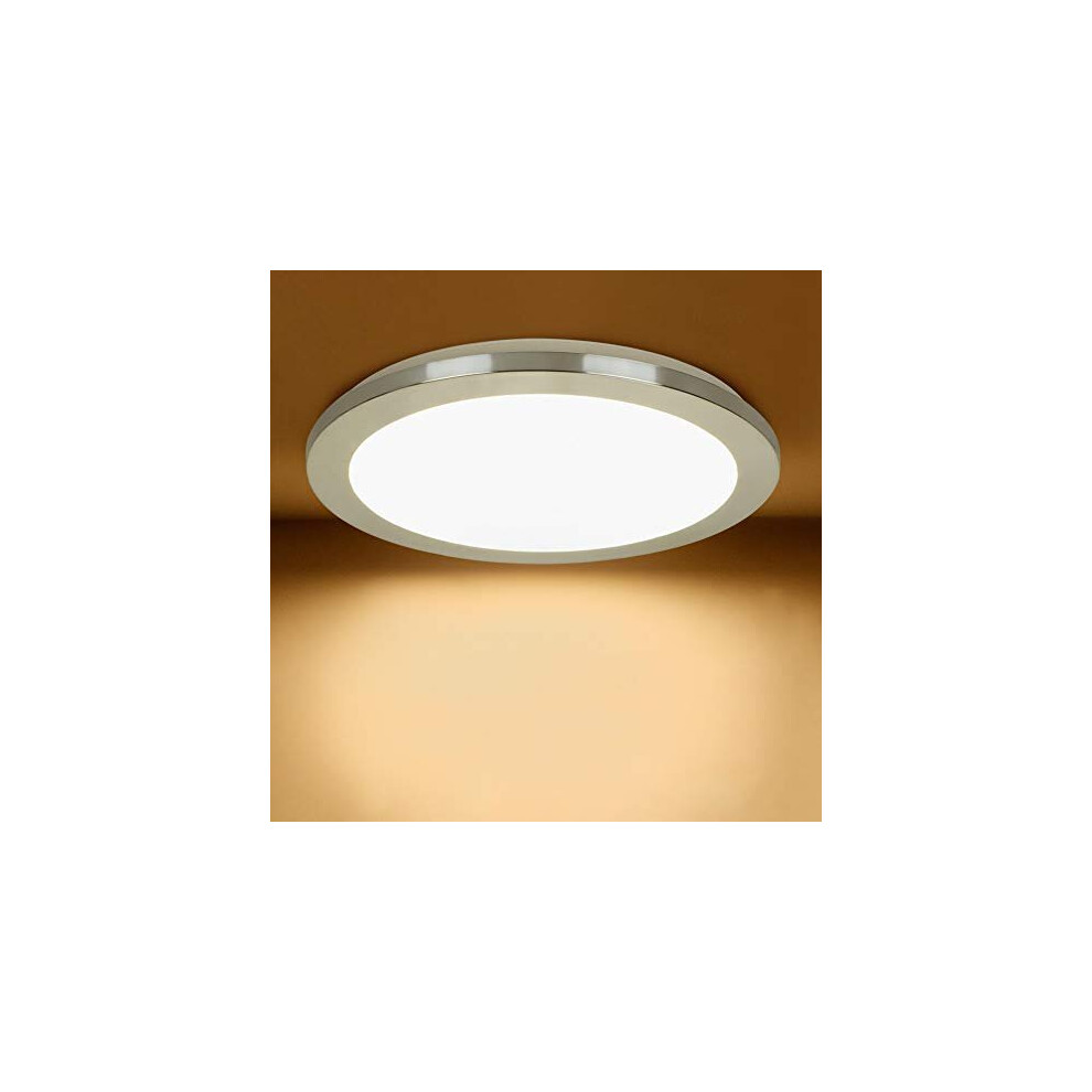 PADMA Bathroom Ceiling Light Fitting LED Flush Ceiling Lights 15W Ultra-Thin Round Ceiling Lighting 1200lm IP44 Waterproof, Silver Chrome Ring Ba