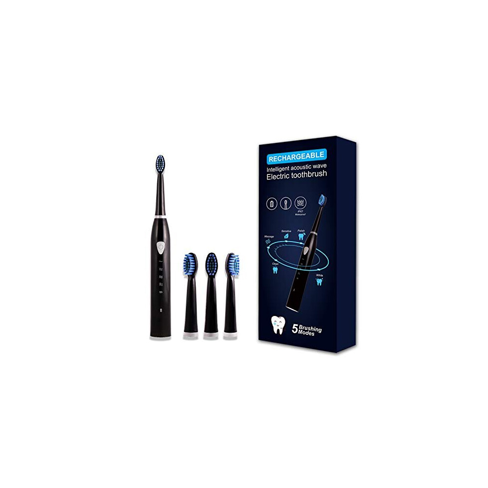 Fembw Rechargeable Electric Sonic Toothbrush For Adults Teens With 5 Modes 2 Mins Timer And 4 Duponts Toothbrush Heads, 4 Hours Charge Last 30 Days