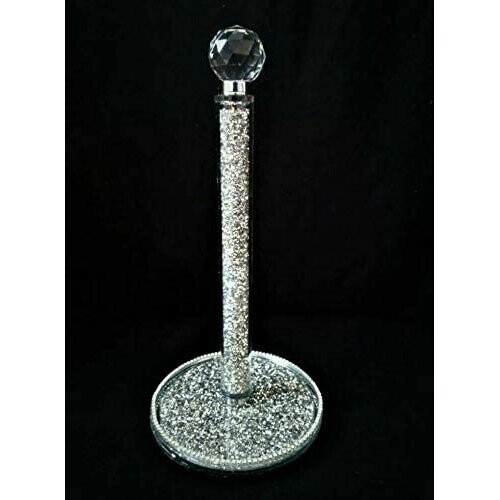 Crushed Diamond Silver Crystal Filled Kitchen Roll Holder Diamante