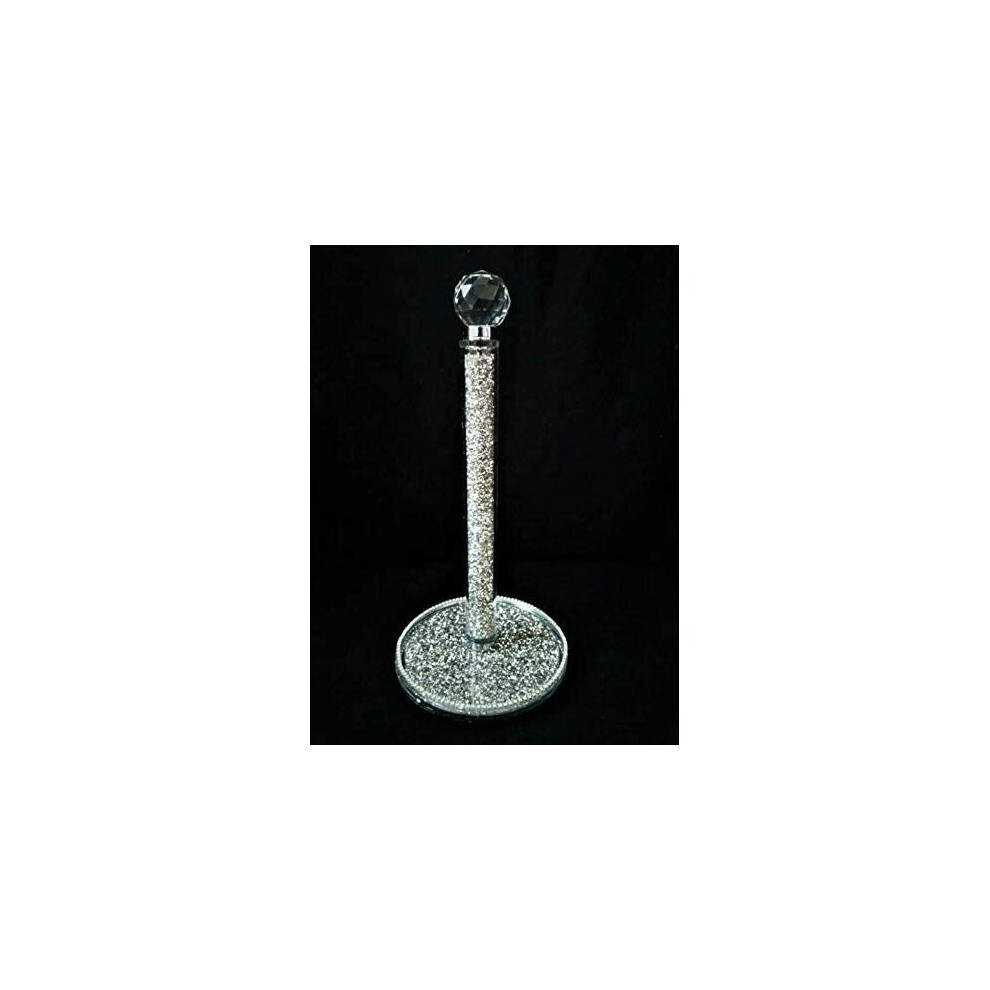 Crushed Diamond Silver Crystal Filled Kitchen Roll Holder Diamante