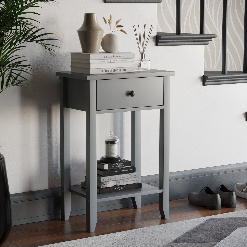 Vida Designs (1 Drawer) Windsor Console Table Bottom Shelf Hallway Storage Grey
