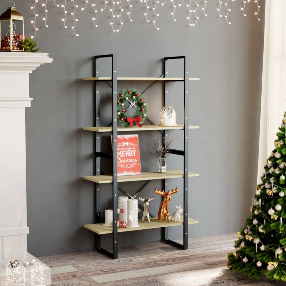 Vidaxl 4-Tier Book Cabinet Sonoma Oak Engineered Wood Home Storage Bookcase