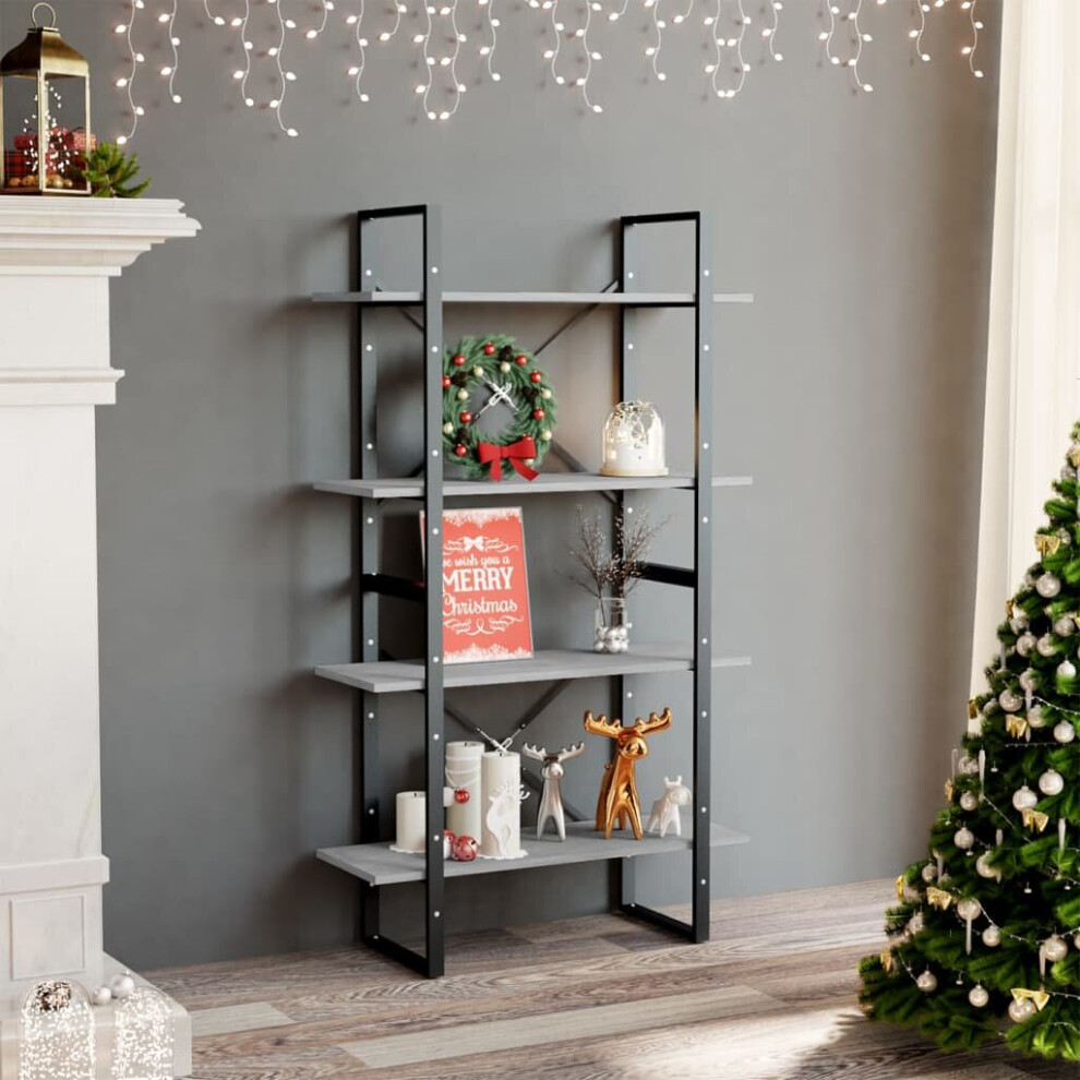 Vidaxl 4-Tier Book Cabinet Concrete Grey Engineered Wood Home Storage Bookcase