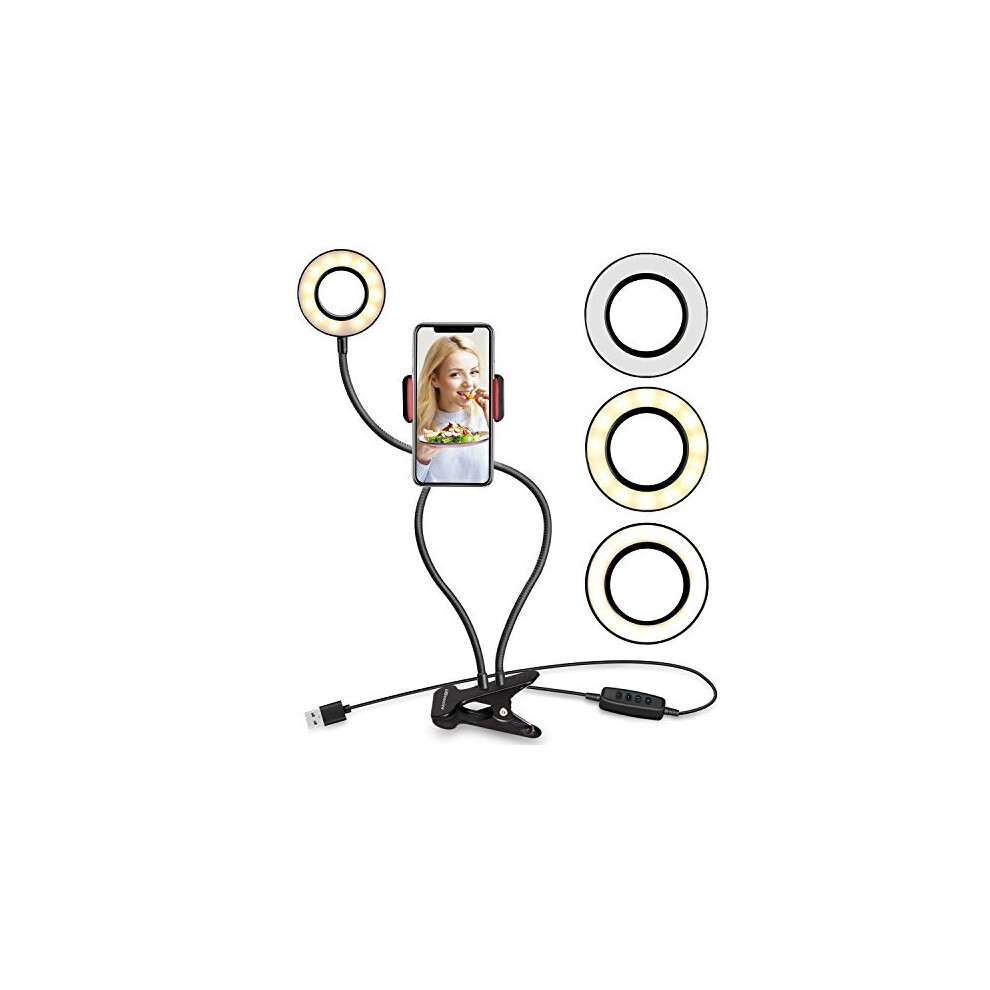 Ubeesize Selfie Ring With Clip On, Flexible Arms With A Cell Phone Holder Stand For Live Streams/Makeup Light 765358240262