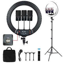 The Newest 18" LED Ring Light With Adjustable Tripod Stand & wireless Remote, 3 Light Modes & 10 Brightness, USB Powered, 3 Phone Holder for Live St
