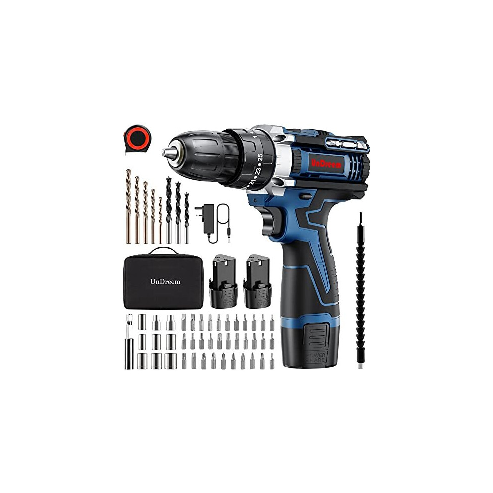 Cordless Drills,12V Power Impact Driver, Combi Drill Kit with Li-Ion Battery, Electric Screwdriver, 25+3 Torque, 10mm Collet, Double Speed, Led Ligh