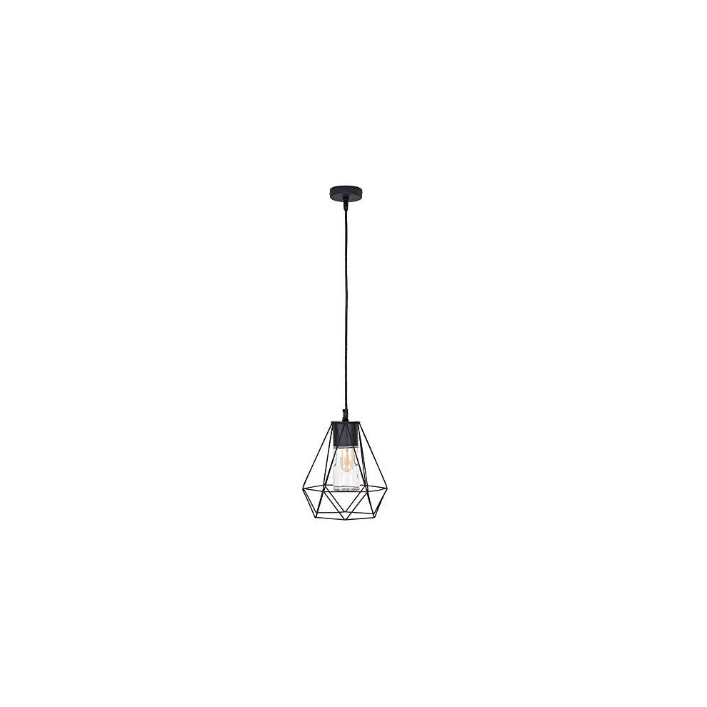 Retro Style IP44 Rated Gloss Black Ceiling Bathroom Light Pendant with a Metal Open Basket & Clear Glass Cylinder Shade