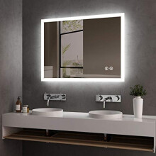 Hausbath Led Bathroom Vanity Mirror - Thin Bathroom Wall Mounted Makeup Mirror with Shaver Socket, Bluetooth Speaker, LED Lights, Touch Switch, Demi
