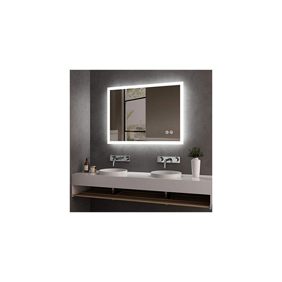 Hausbath Led Bathroom Vanity Mirror - Thin Bathroom Wall Mounted Makeup Mirror with Shaver Socket, Bluetooth Speaker, LED Lights, Touch Switch, Demi