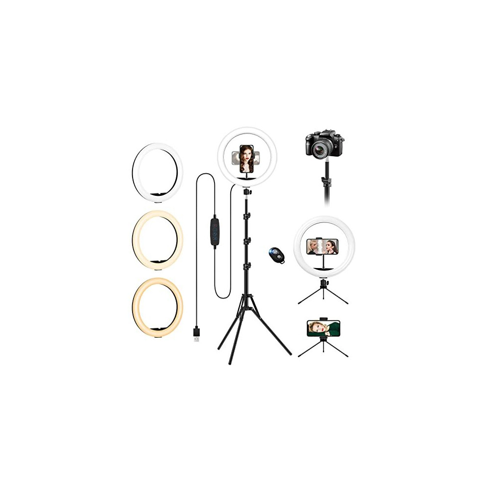 Ring Light with Tripod Stand & Phone Holder Tall, 12.6 inch Selfie Ring Lights for Makeup, Live Streaming, Tiktok, YouTube Video, Dimmable LED Circl