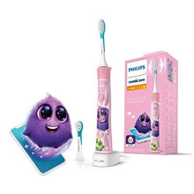 Brosse à dents électrique connectée PHILIPS SONICARE HX6352/42 pour enfant (2 modes 3+ et 7+ - Rose)+ 2 têtes de brosses