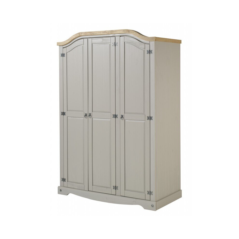Mercers Furniture Corona Grey Wax 3 Door Arch Top Wardrobe Bedroom Furniture Brown,Grey
