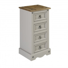 Corona Grey Wax 4 Drawer Narrow Bedside Solid Pine Bedroom Furniture
