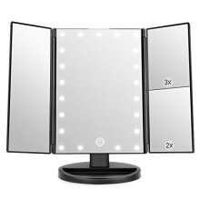 Vanity Makeup Mirror, WEILY 1x/2x/3x Tri-Fold Makeup Mirror with 21 LED Lights and Adjustable Touch Screen Lighted Mirror Dressing Table Countertop