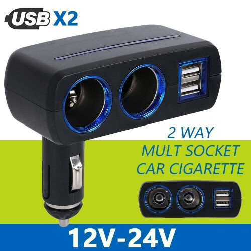 12v 2 Way Dual Port Car Cigarette Lighter Power Socket Charger Adapter