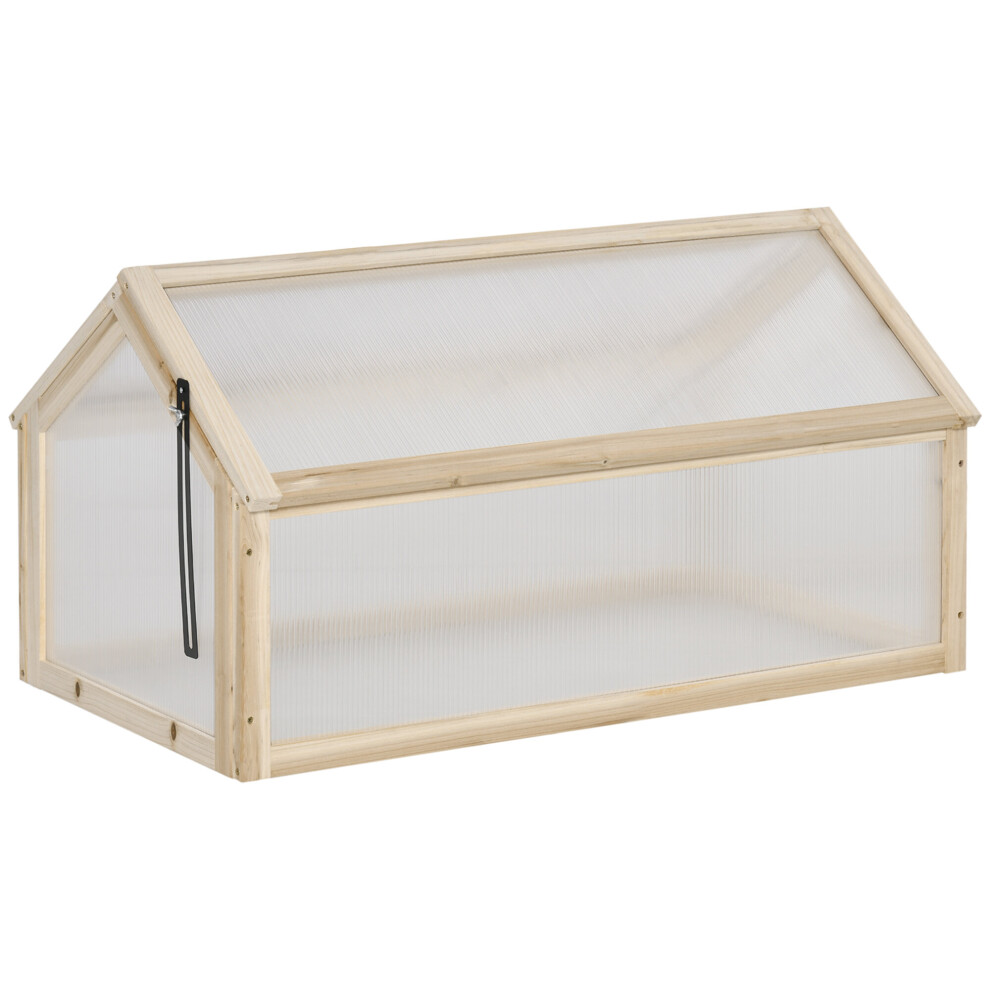 Outsunny Wooden Cold Frame Greenhouse Polycarbonate Grow House Natural