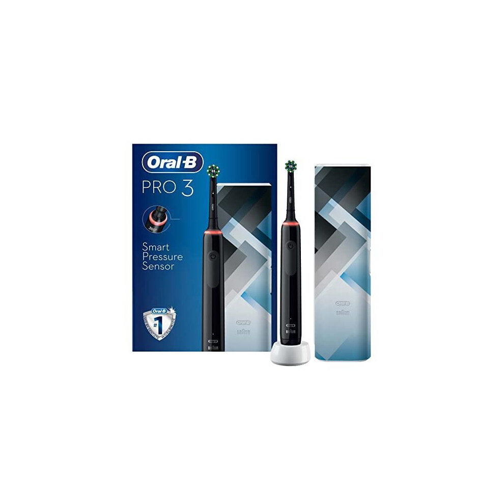 Oral-B Pro 3 Electric Toothbrush with Smart Pressure Sensor, 1 Cross Action Toothbrush Head & Mondrian Travel Case, 3 Modes with Teeth Whitening,