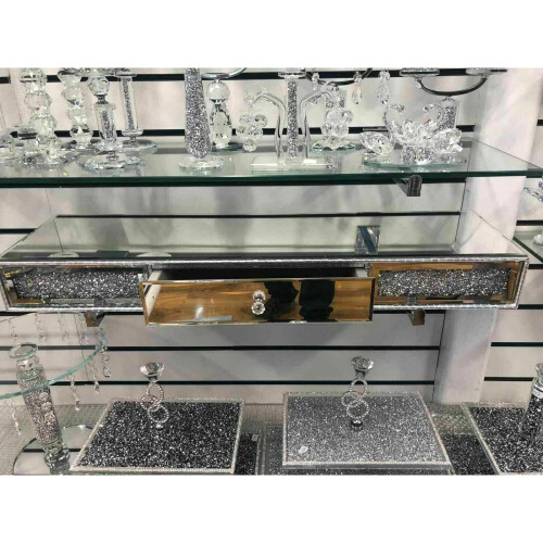 Mirrored Diamond Crush Floating Wall Shelf Crystal 80x20 Sparkly 2