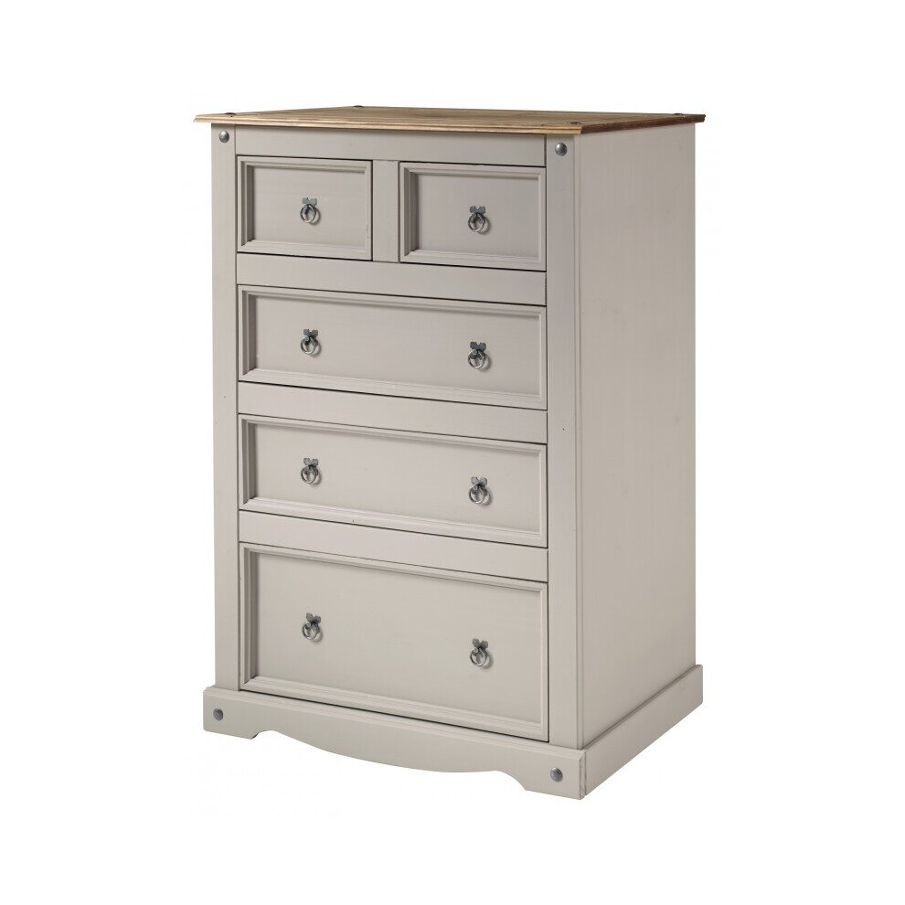 Mercers Furniture Corona Wax Large 2+3 Chest Of Drawers Solid Pine Wooden Grey