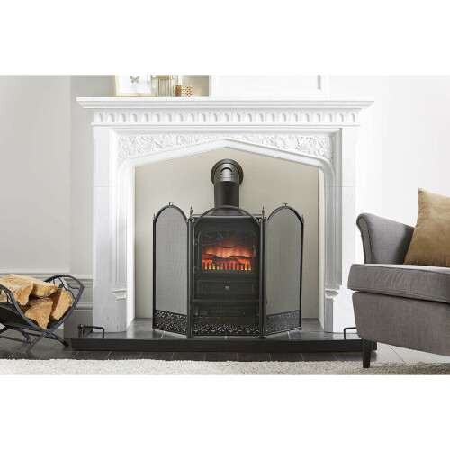 Fire Screen Spark Guard Filigree Tri Fold Black Freestanding