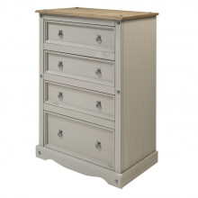 Corona Grey Wax Compact 4 Drawer Chest Solid Pine Bedroom Furniture