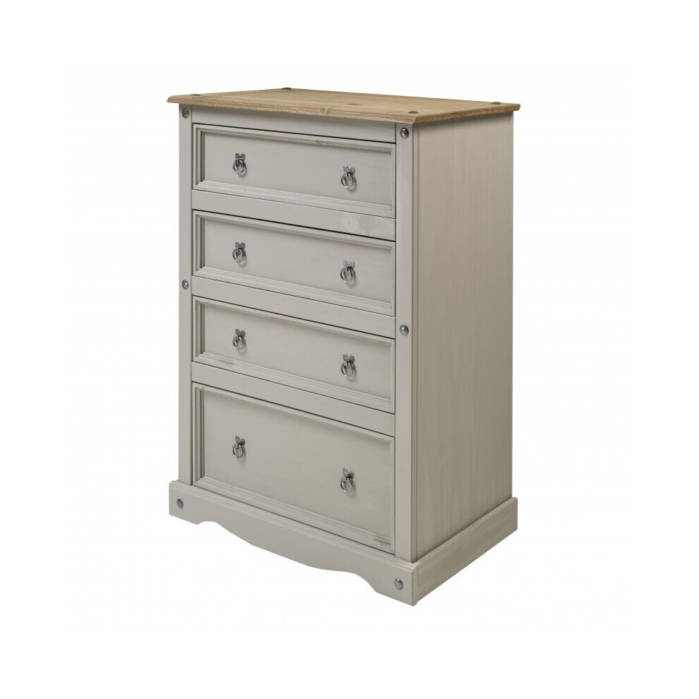 Corona Grey Wax Compact 4 Drawer Chest Solid Pine Bedroom Furniture