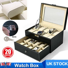 20 GRIDS WATCH BOX JEWELRY DISPLAY HOLDER COLLECT STORAGE LEATHER CASE